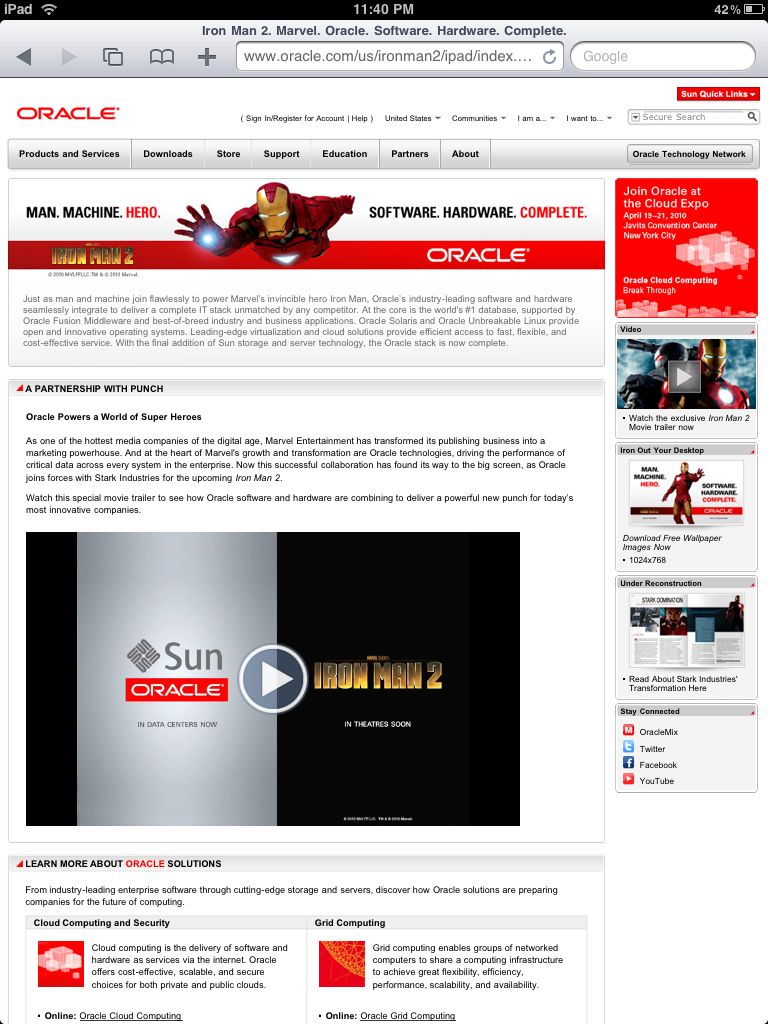 WSJ Oracle Ad Landing Page Outside the App